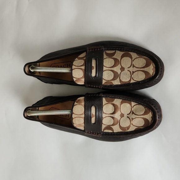 11 COACH mens loafers slip on brown C logo, driving moccasins,  loafers - Picture 2 of 9